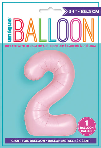 34" Foil Matte Pink Number 2 Balloon
