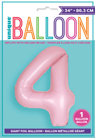 34" Foil Matte Pink Number 4 Balloon