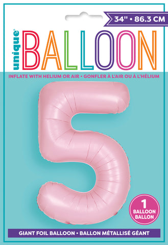 34" Foil Pastel Pink Number 5 Balloon