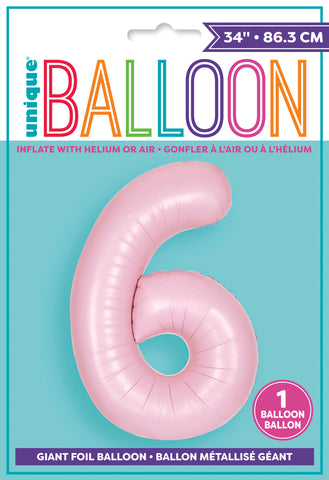 34" Foil Pastel Pink Number 6 Balloon