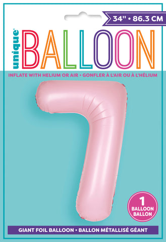 34" Foil Pastel Pink Number 7 Balloon