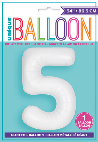 34" Foil Matte White Number 5 Balloon