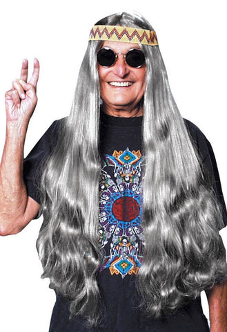 Wig Hippie w/Headband Grey