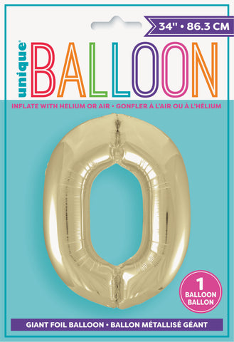 34" Foil Gold Number 0 Balloon