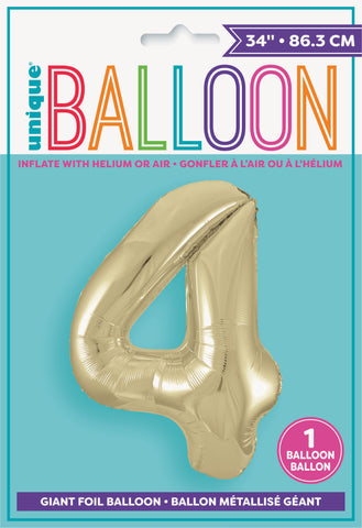 34" Foil Gold Number 4 Balloon