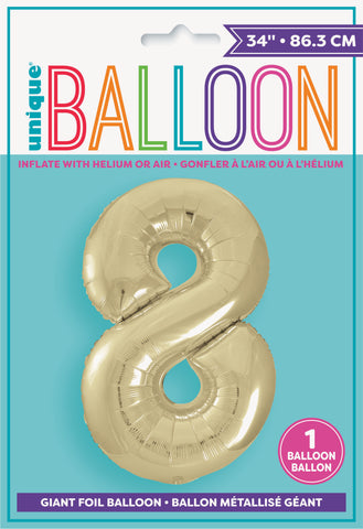 34" Foil Gold Number 8 Balloon