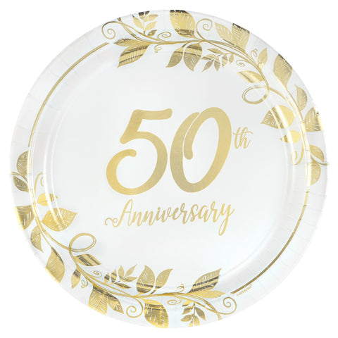 Happy 50th Anniversary 7" Round Metallic Plates 8CT