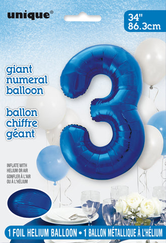 34" Foil Blue Number 3 Balloon