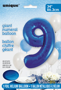 34" Foil Blue Number 9 Balloon