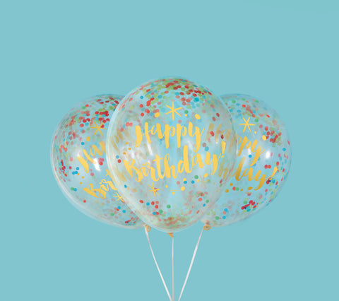 Mulitcolored Confetti Filled Happy Birthday Latex Balloons 6CT