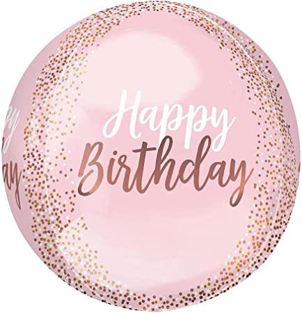 Blush Birthday Orbz Mylar Balloon 15"