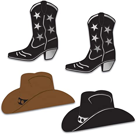 Cowboy Hat and Boot Foil Cutouts - 4 Pcs
