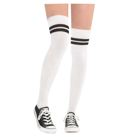 Socks Over the Knee White w/ BLK Stripe