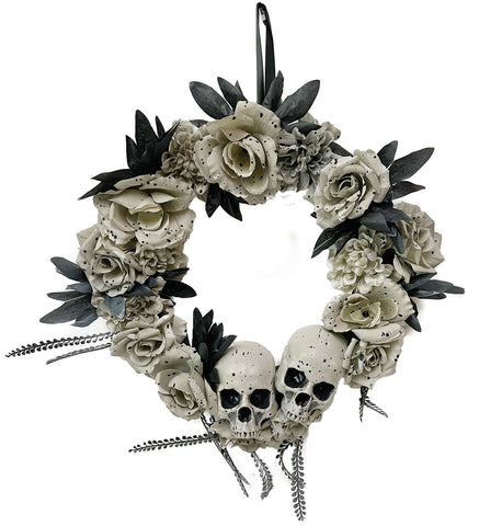 16" Wreath w/ Skulls & Roses Gothic