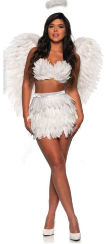 Feather Bra & Mini Skirt Set White