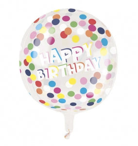 Balloon Mylar Orb Happy Birthday Dots