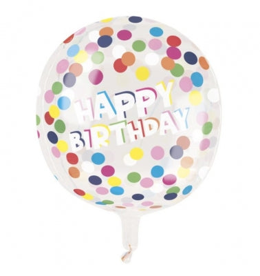 Balloon Mylar Orb Happy Birthday Dots