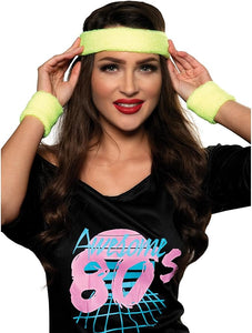 80S Sweatband Set - Neon Yellow