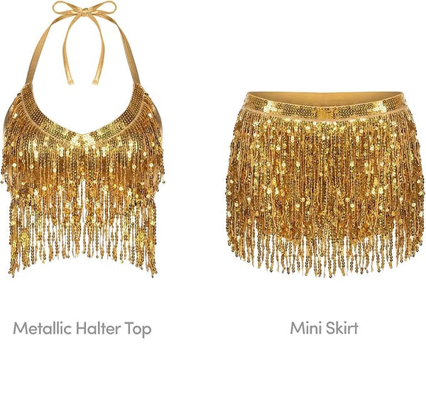 Metallic Fringe Set Miniskirt/Top