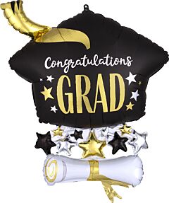 Grad Cap Supershape Mylar Balloon 25"