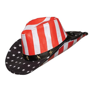 Cowboy Hat Burlap American Flag