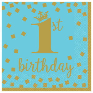 1st Birthday Blue/Gold Luncheon Napkins 16CT