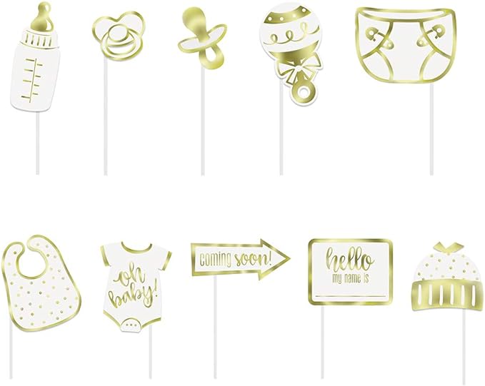 Gold Baby Shower Photo Booth Props (Pack of 10