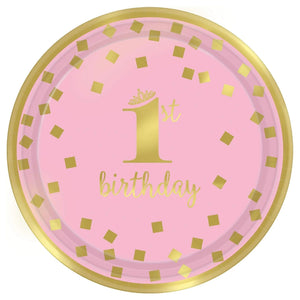 1st Birthday Gold/Pink 9" Plates 8CT