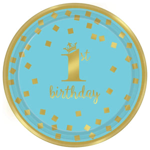 1st Birthday Gold/Blue PLates 8CT