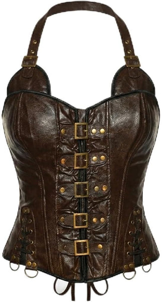 Corset Halter Vinyl Brown w/Buckles