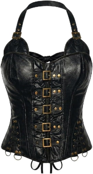 Corset Vinly Halter Top Black w/Buckles