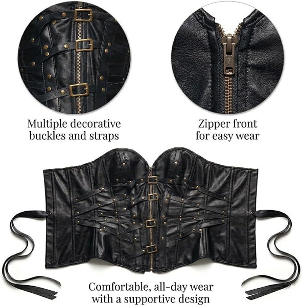 Corset Black w/Studded Strap Zipper