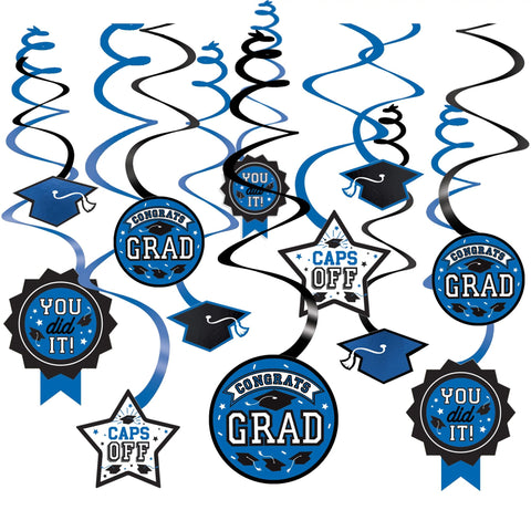 Graduation Swirl Decorations - Blue 12CT