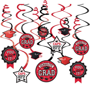 Graduation Swirl Decorations - Red 12CT