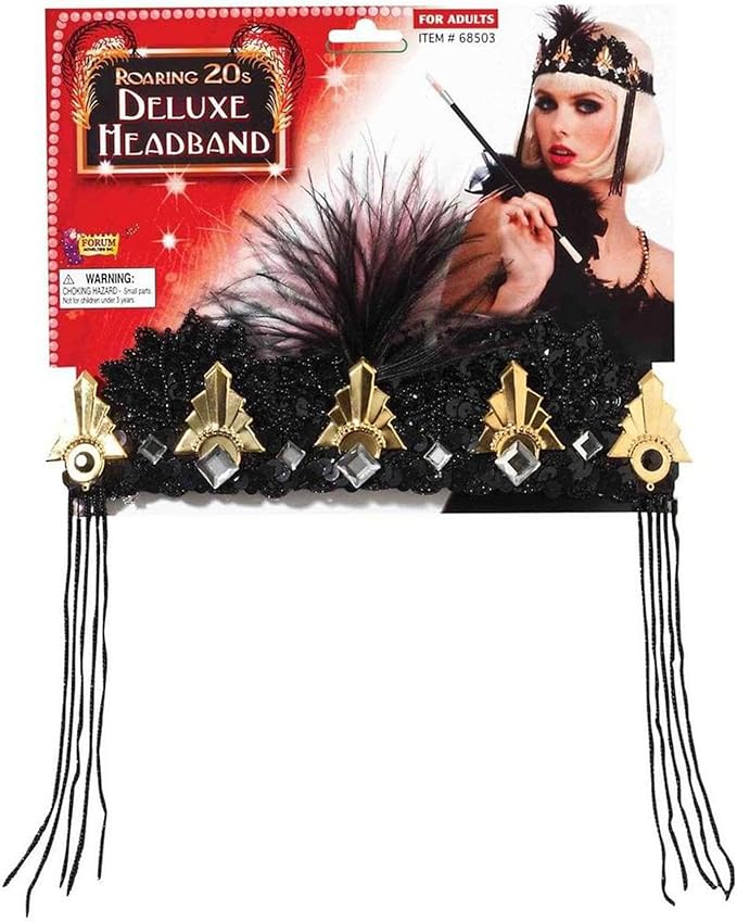 Roaring 20's Deluxe Black & Gold Headband