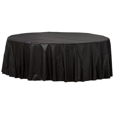 Round Plastic Table Cover - Jet Black - 84"