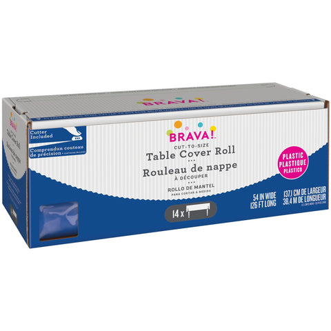 54" X 126' Boxed Plastic Table Roll - Bright Royal Blue