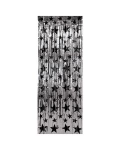 Metallic Curtain Silver w/ Black Stars 3'X5'