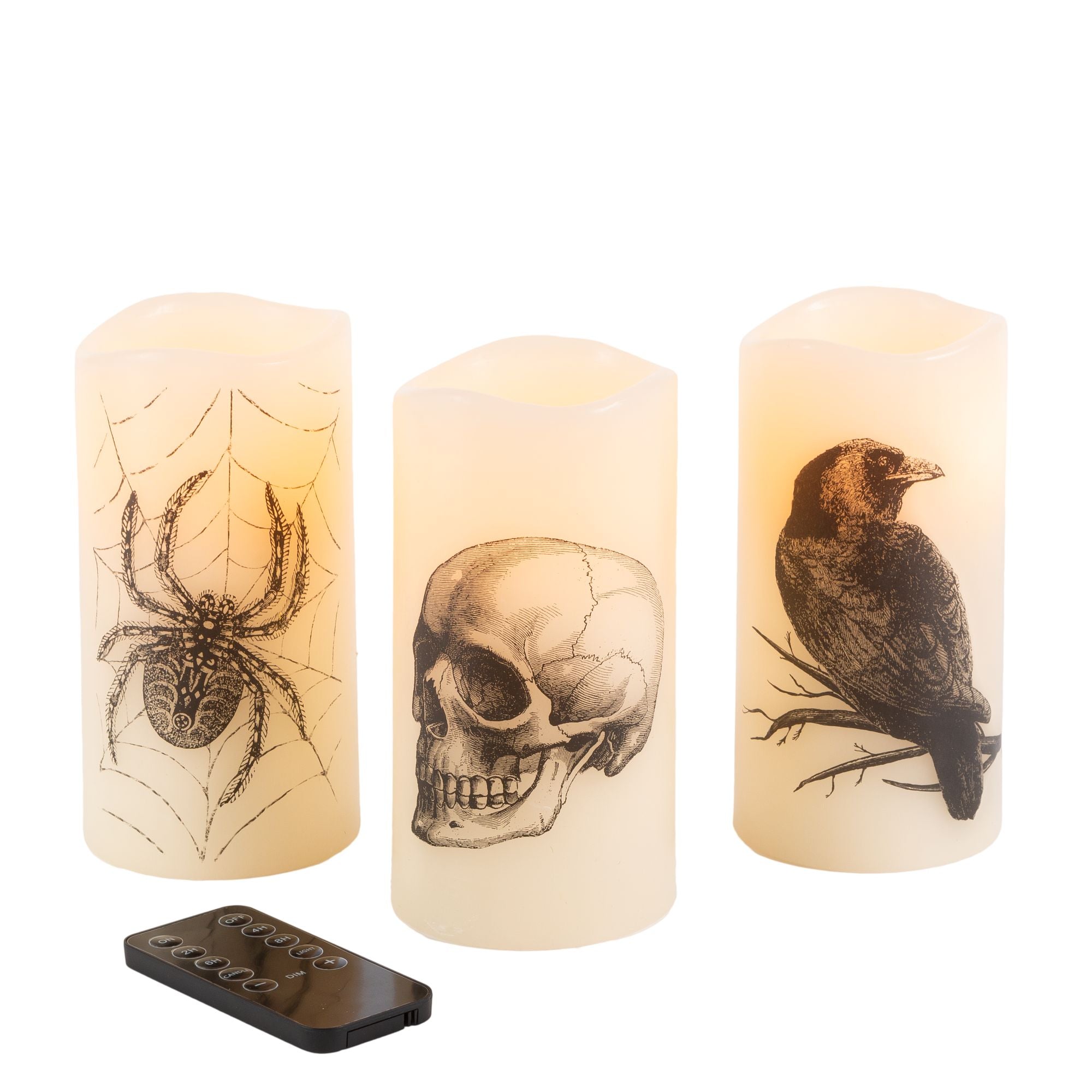 LED Wax Candle Set w/ Halloween Decals 3CT