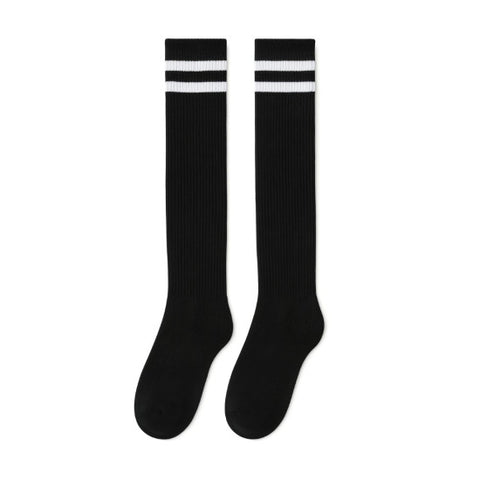 Socks Knee Black w/White Stripes