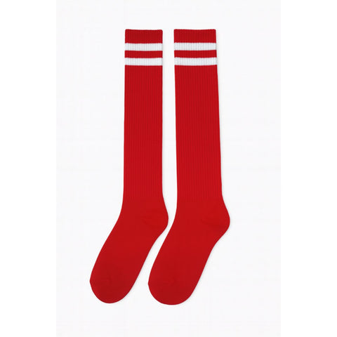 Socks Knee Red w/White Stripes