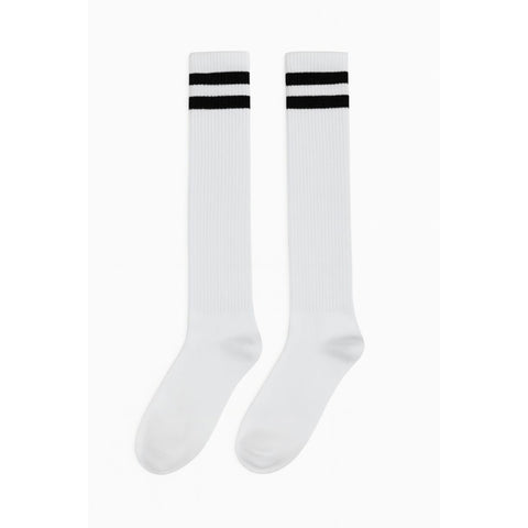 Socks Knee White w/Black Stripes