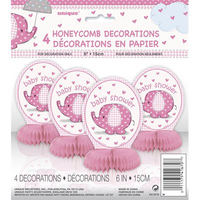 Pink Elephant Honeycomb Decorations 4pcs