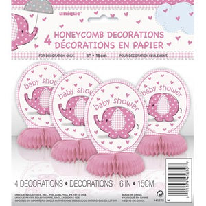 Pink Elephant Honeycomb Decorations 4pcs