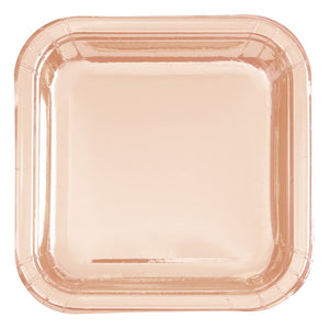 Rectangle Rose Gold Metallic 9" Plates 8CT