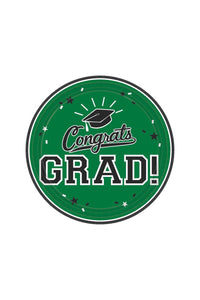 9? Green Grad Round Paper Plates ? 18CT