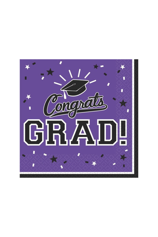 Purple Congrats Grad Beverage Napkins 36ct