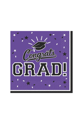 Purple Congrats Grad Beverage Napkins 36ct