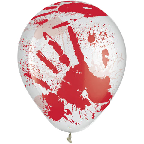 Asylum Printed 12inch Latex Balloons - Clear w/Red Blood Splatter.
