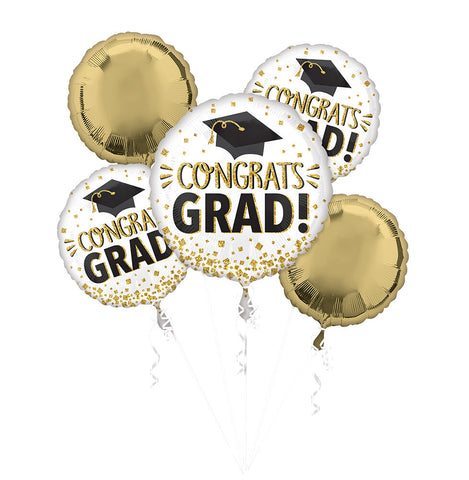 Balloon Mylar Bouquet Grad Gold